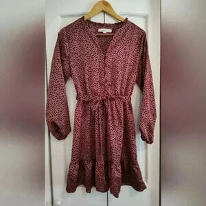 LOFT Leopard print mini dress | Mauve pink and black| size Medium Petite